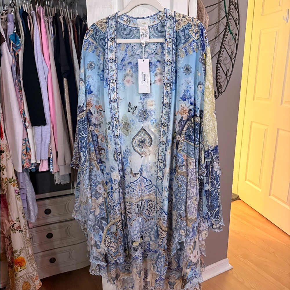Camilla Blue and Cream Swim Rhinestone Coverup